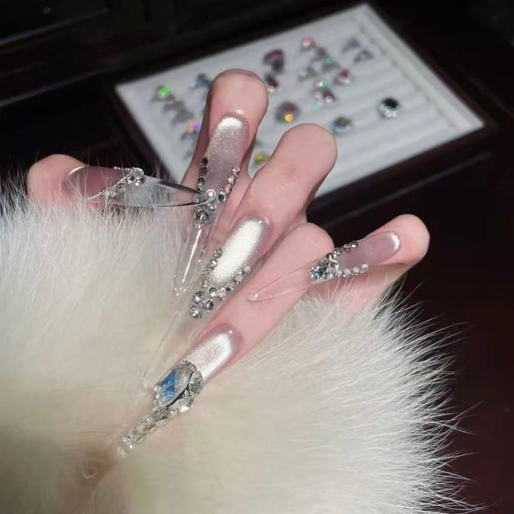 Super Immortal Atmosphere Shining Aurora Full Diamond Cat's Eye Pure Handmade Wedding Photos Nail Art Wear Nail Art