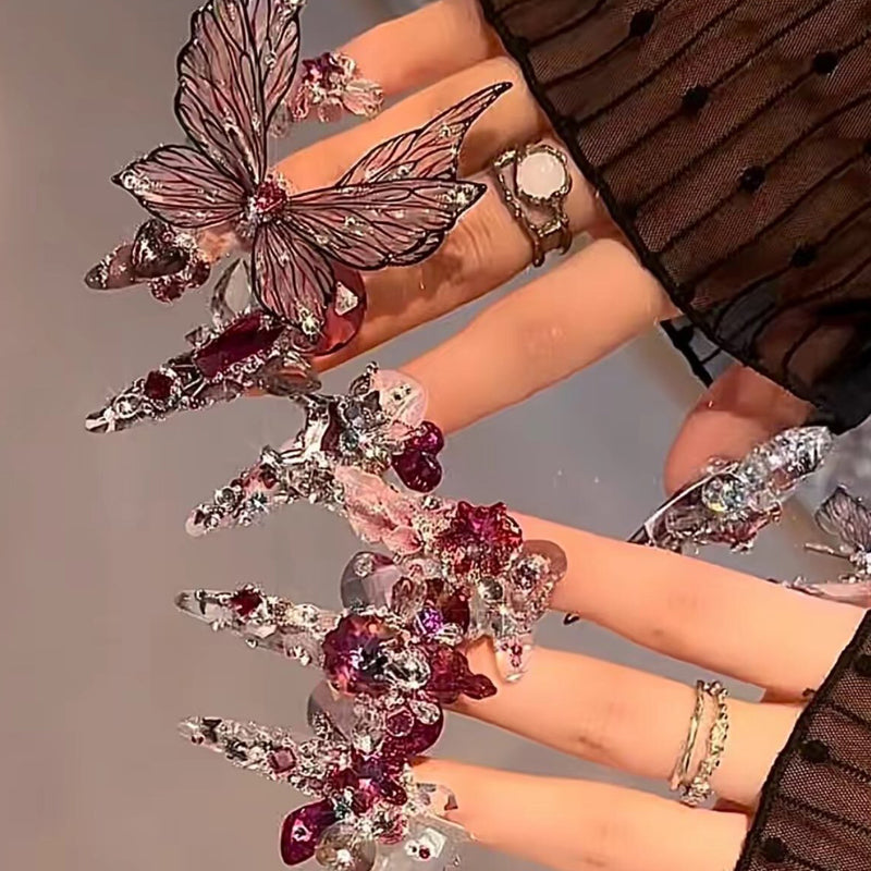 Super heavy industry handmade gift butterfly artwork wearing nail advanced sense handmade nail patch