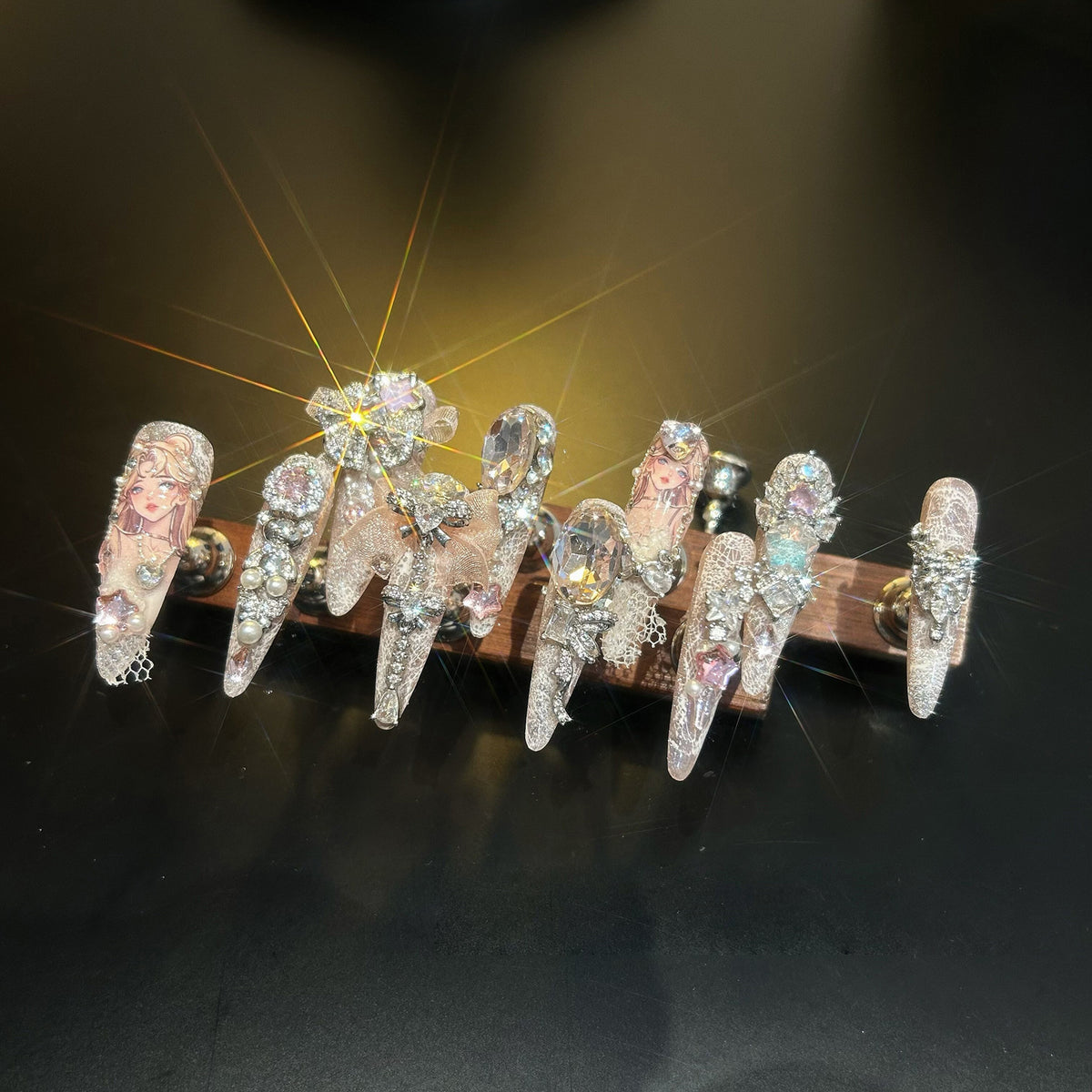 Explosive handmade full diamond pigeon egg wearable manicure thin dog tip heavy industry light luxury wearable nails bride cute girl nails