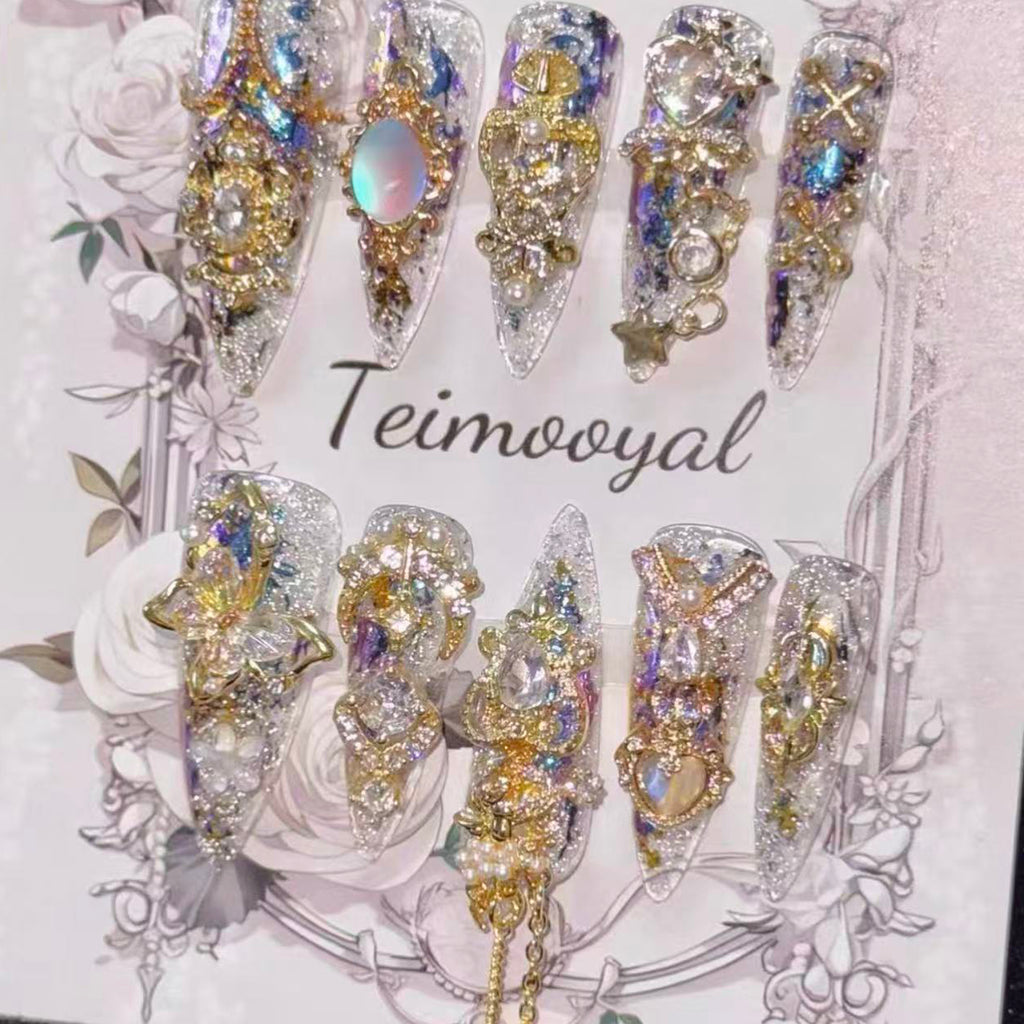 Real shot golden Miaojiang flash diamond temperament manicure baroque transparent wearing armor