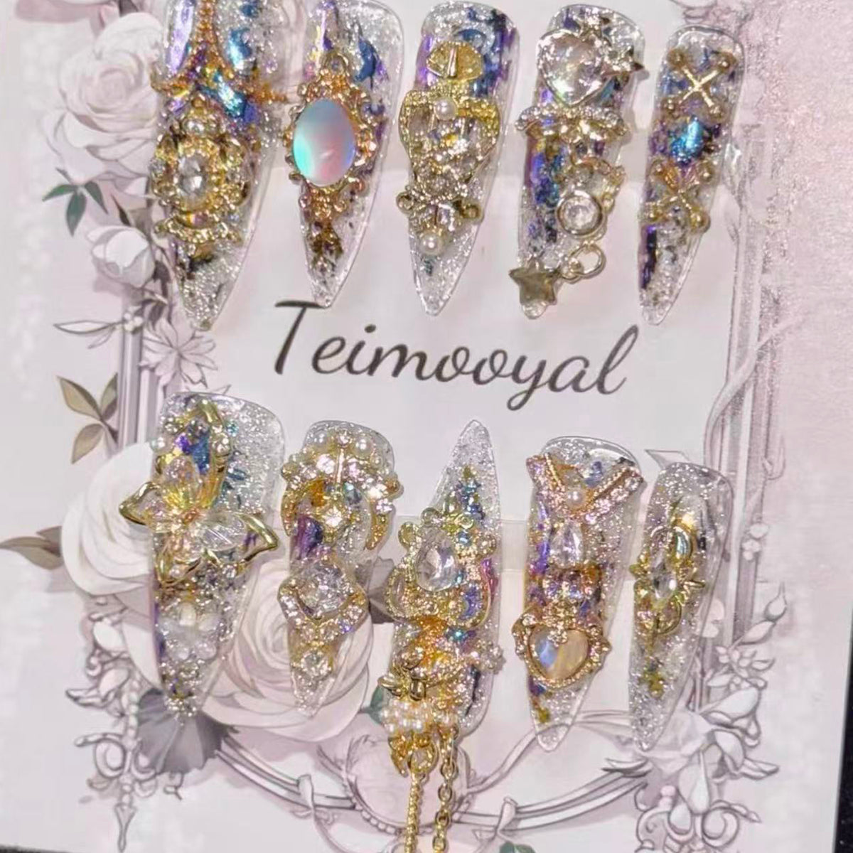 Real shot golden Miaojiang flash diamond temperament manicure baroque transparent wearing armor
