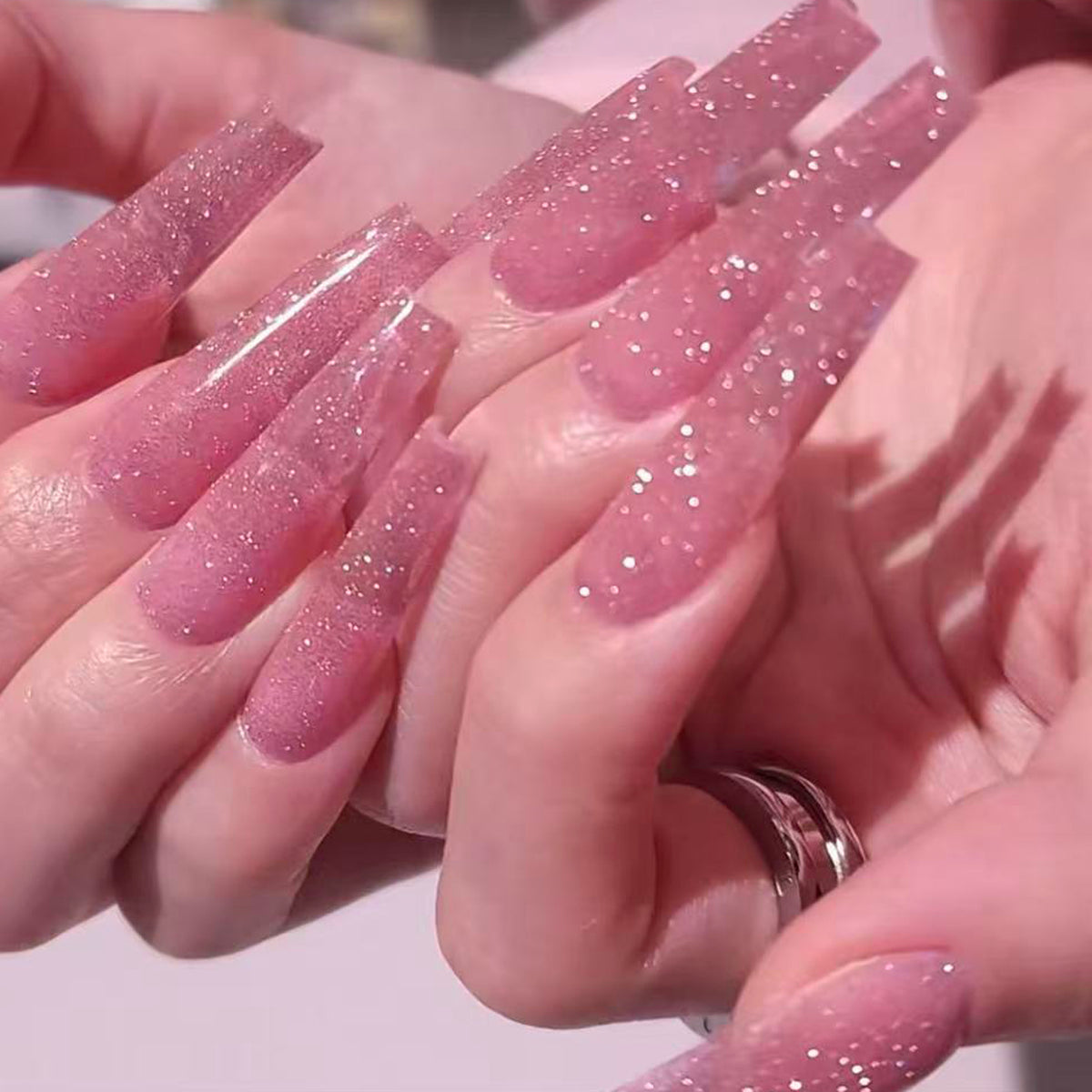 New year pink diamond european and american ins hot girl long manicure detachable reusable wearable handmade nails