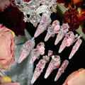 Powder Crystal Crushed Mang Heavy Industry Original Fairy Qi Pink Printed Zircon Diamond Long Handmade Wear Nail Customized Nail Art