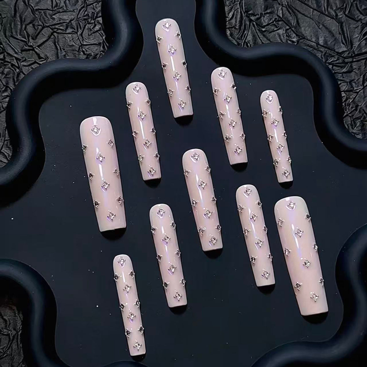 Sweetheart sparkle new heavy-duty press-on nails, hot girl pink, handmade, subculture, extra long