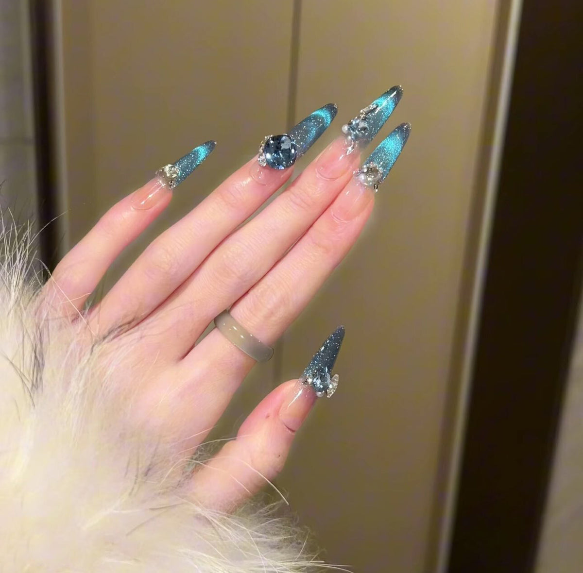 Spring new arrivals: dreamy ocean blue smiling french cat eye premium handmade press-on nails