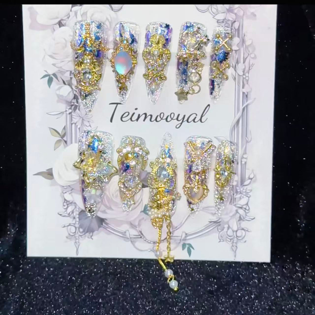 Real shot golden Miaojiang flash diamond temperament manicure baroque transparent wearing armor