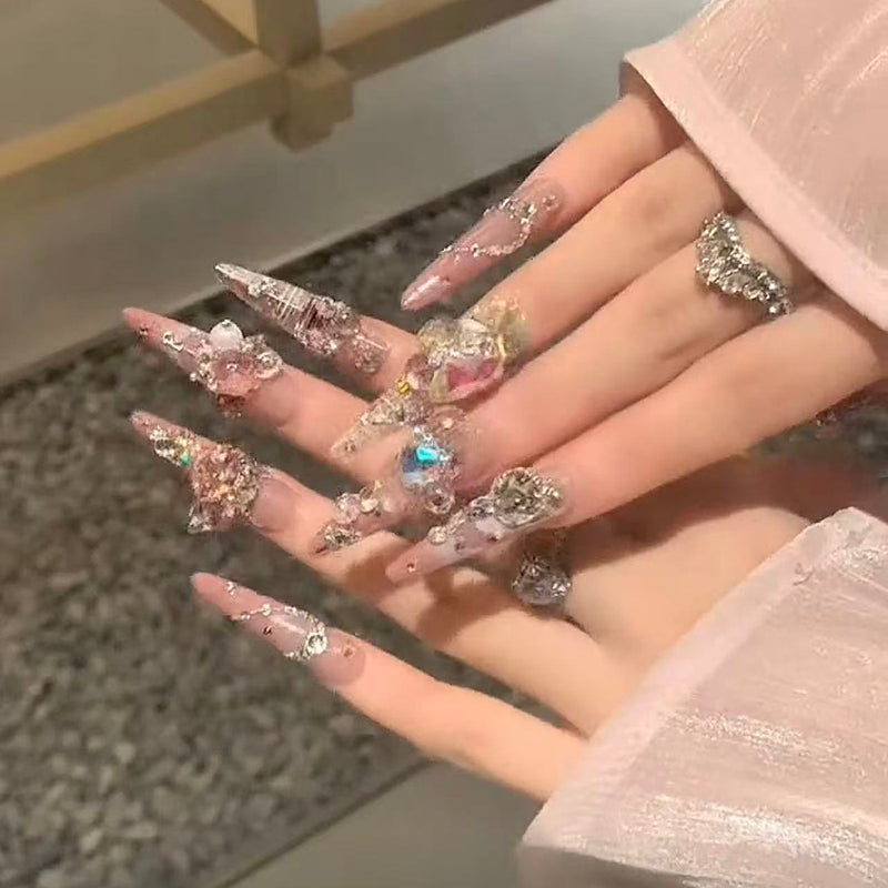 Super heavy industry wears long nail, new high-end light luxury nail patches are beautiful, hand-worn nail art