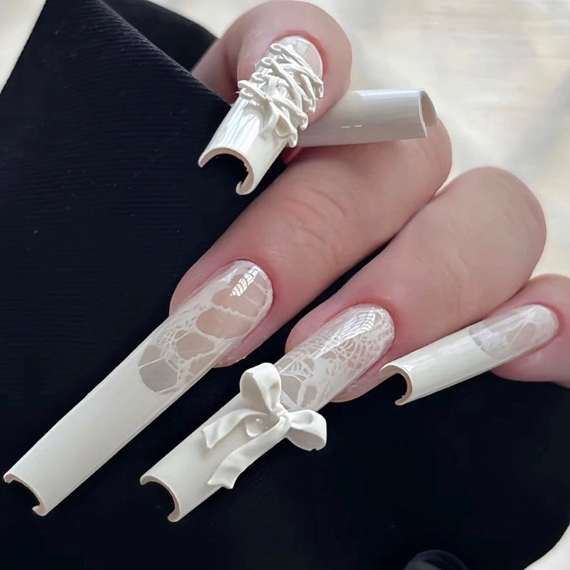 French handmade armor hand-painted bow cat eye long handmade nails
