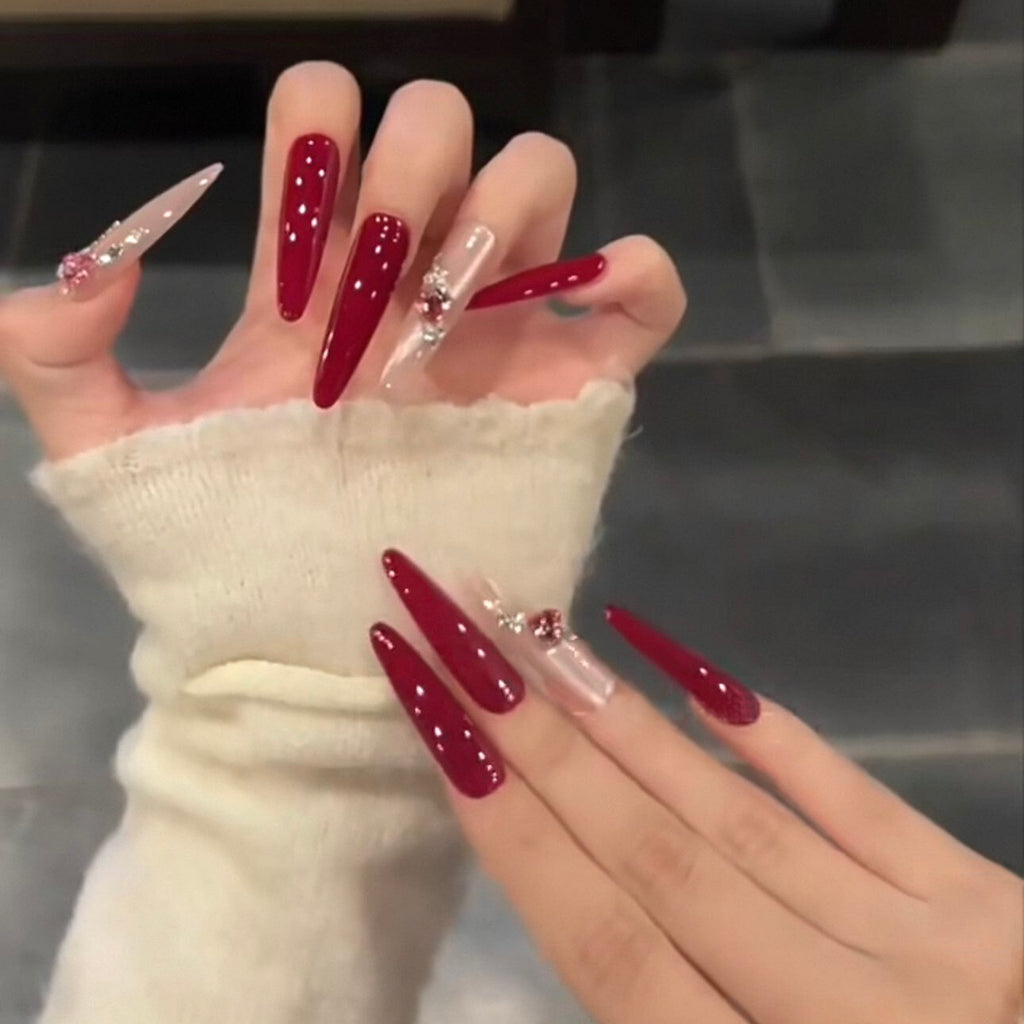 Rich girl style sweet and white berry red boutique love diamond long handmade armor