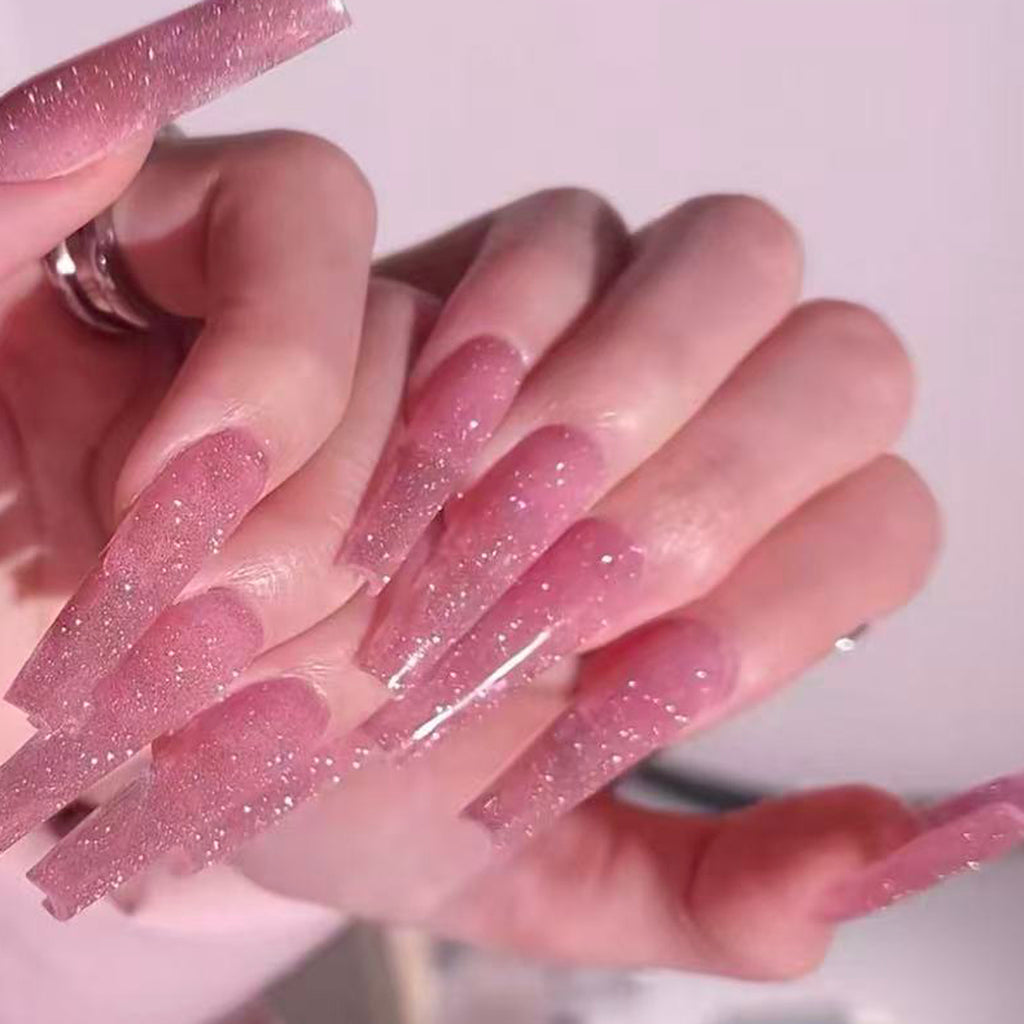 New year pink diamond european and american ins hot girl long manicure detachable reusable wearable handmade nails