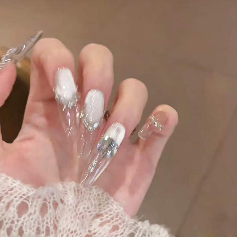 French ice penetrating new pure handmade long nail art finished light luxury high-end nail art wearing nail