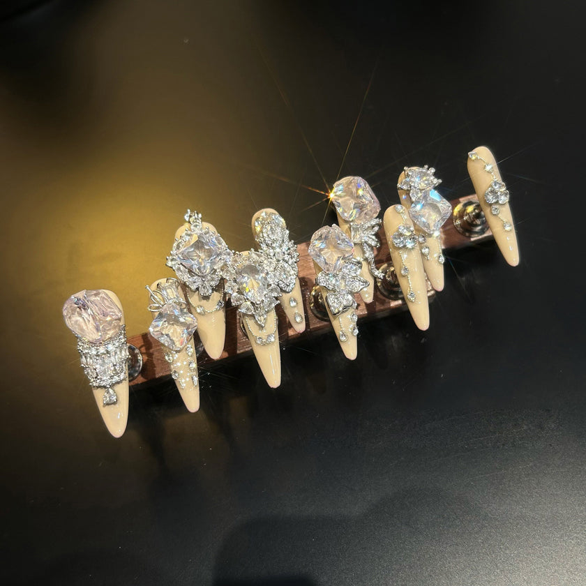 Explosive handmade full diamond heavy industry wearable manicure thin dog tip luxury bridal wearable nails