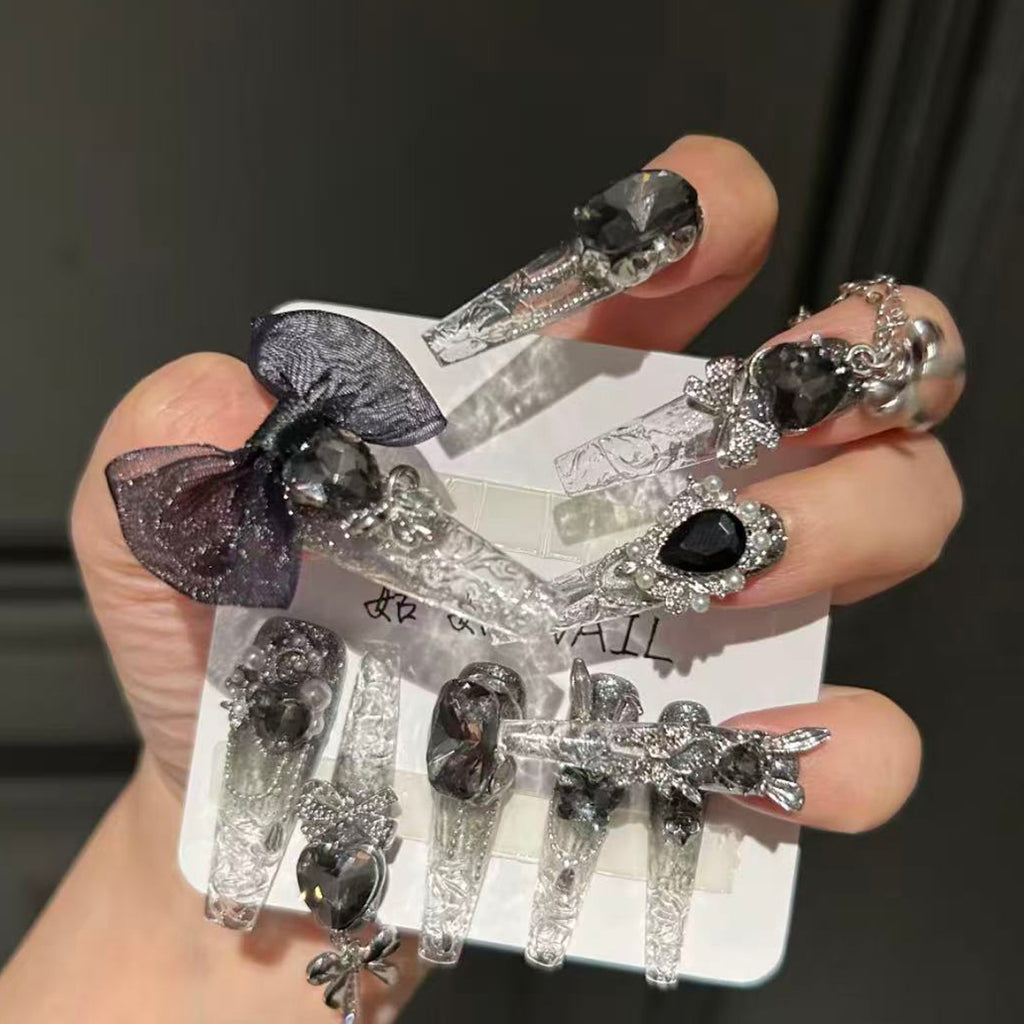 Original handmade wearable nails, crushed ice, pure desire style manicure, handmade exquisite butterfly heavy industry nails