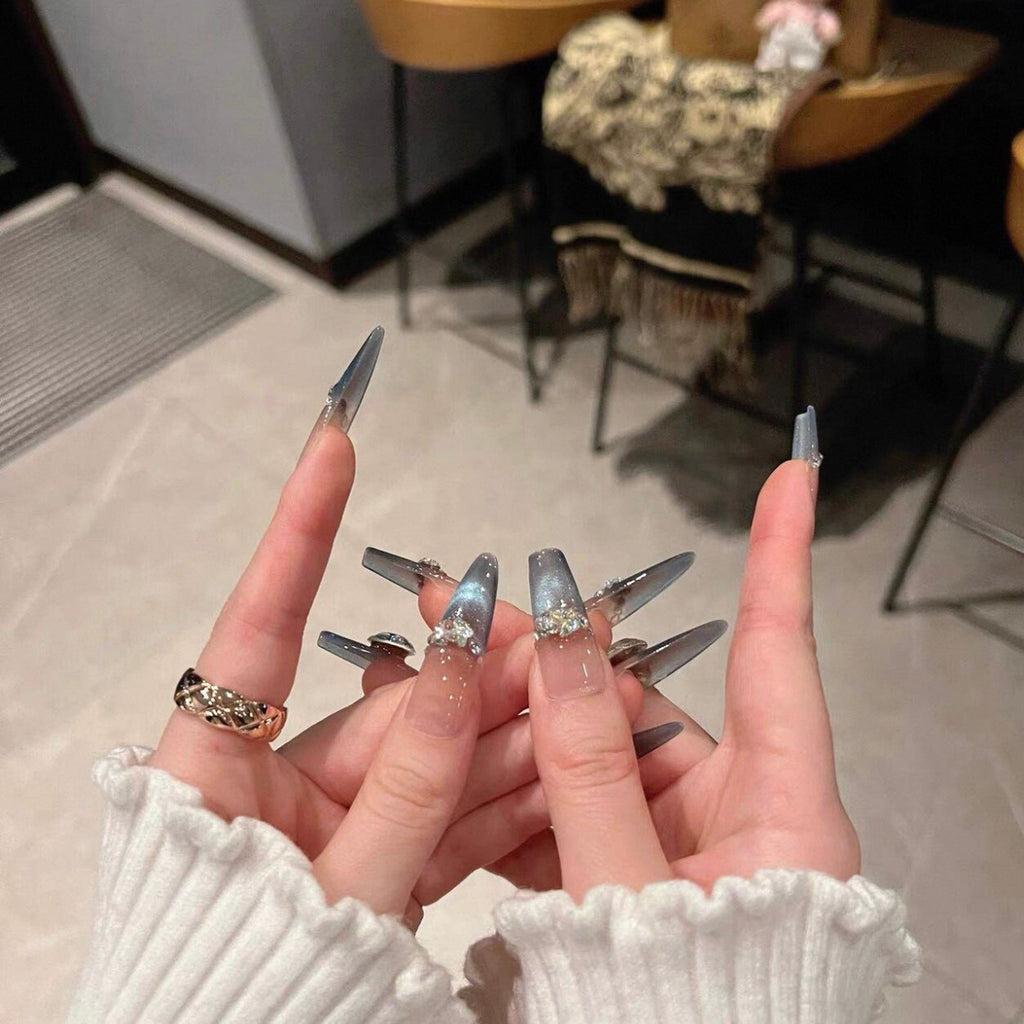 Spring new arrivals: dreamy ocean blue smiling french cat eye premium handmade press-on nails