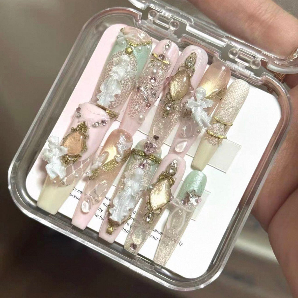 Wearable armor girl retro cat eye angel nail art patch detachable