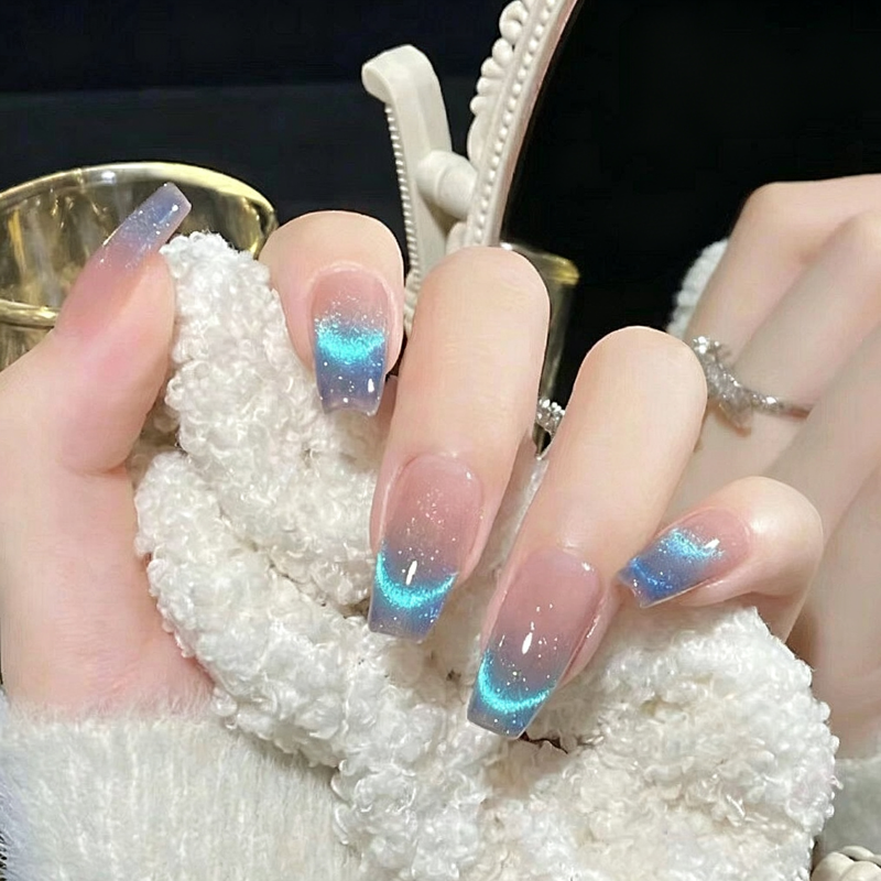 Nail Art Handmade Wearing Nail Patch Finished Blue Sea Smile Cat Eye