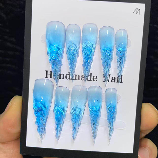 Glacier glazed transparent blue super cool dragon claw manicure white super long beast armor dragon armor wolf claw cat claw handmade wear armor
