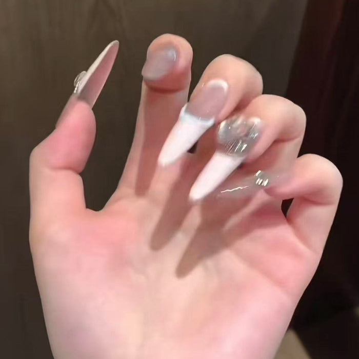 Handmade armor French ice-through naked pink cat's eye with diamonds Gentle pure desire manicure sticker
