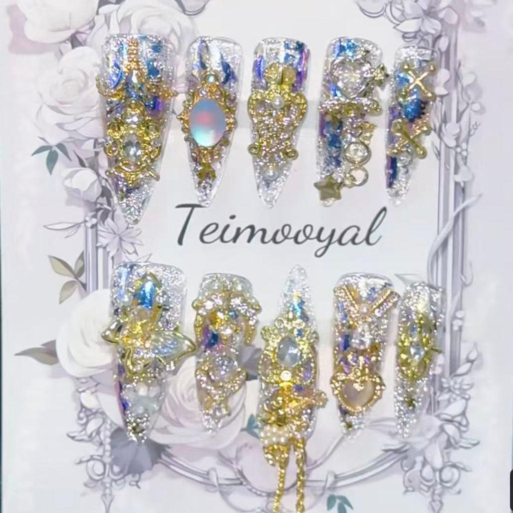 Real shot golden Miaojiang flash diamond temperament manicure baroque transparent wearing armor