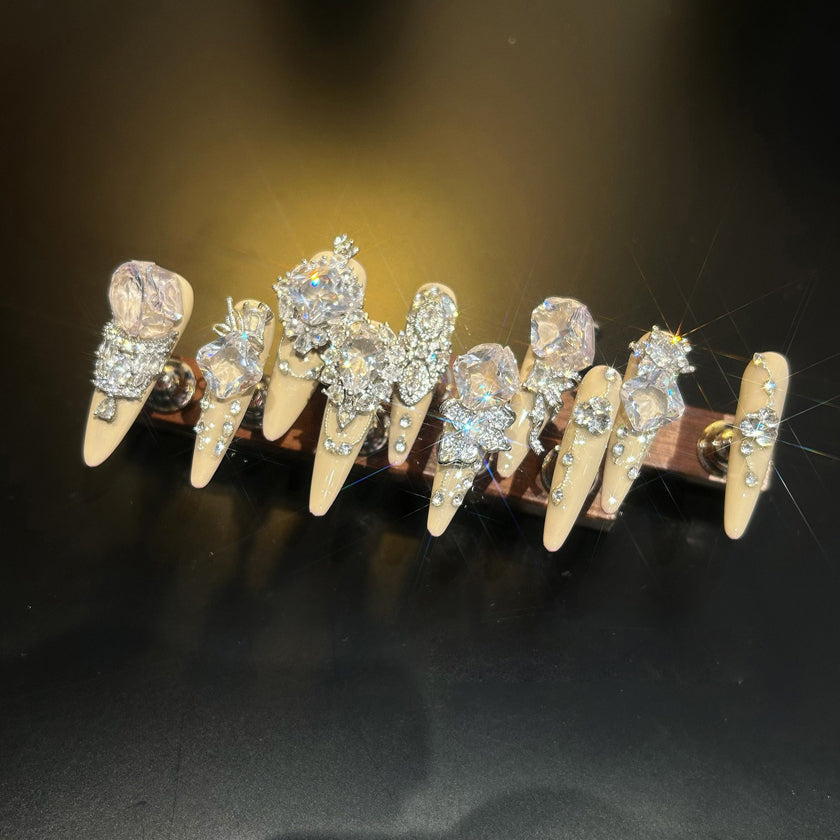 Explosive handmade full diamond heavy industry wearable manicure thin dog tip luxury bridal wearable nails