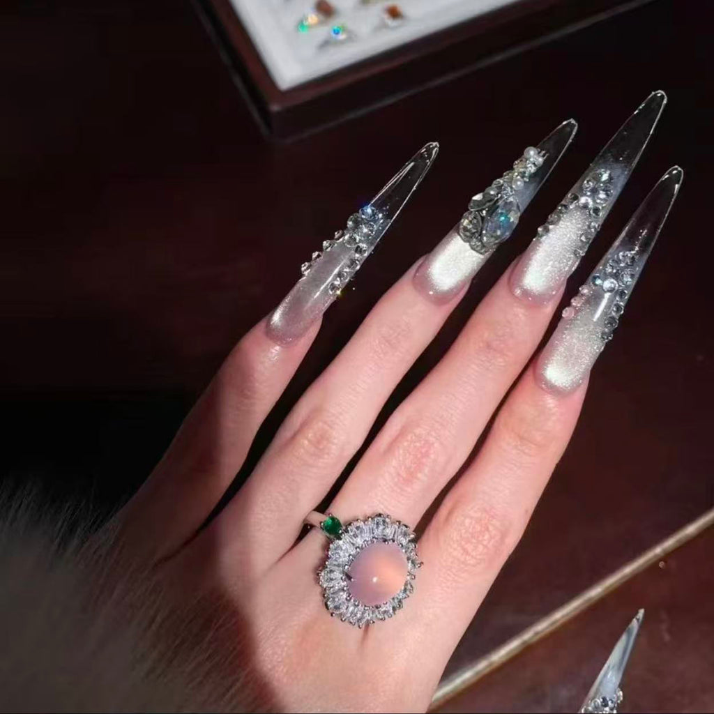 Super Immortal Atmosphere Shining Aurora Full Diamond Cat's Eye Pure Handmade Wedding Photos Nail Art Wear Nail Art