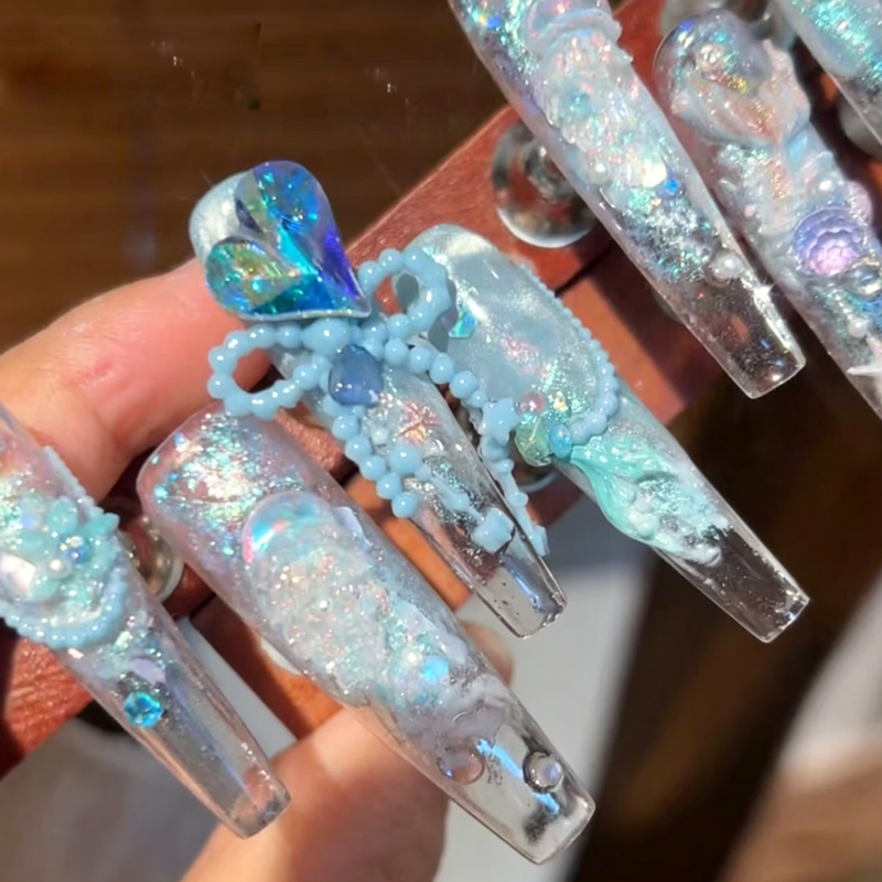 Blue bow pearl T-shaped handmade armor