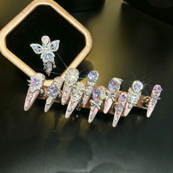 Explosive handmade full diamond heavy industry butterfly wear nails thin dog tip whitening high-end sense of wear manicure