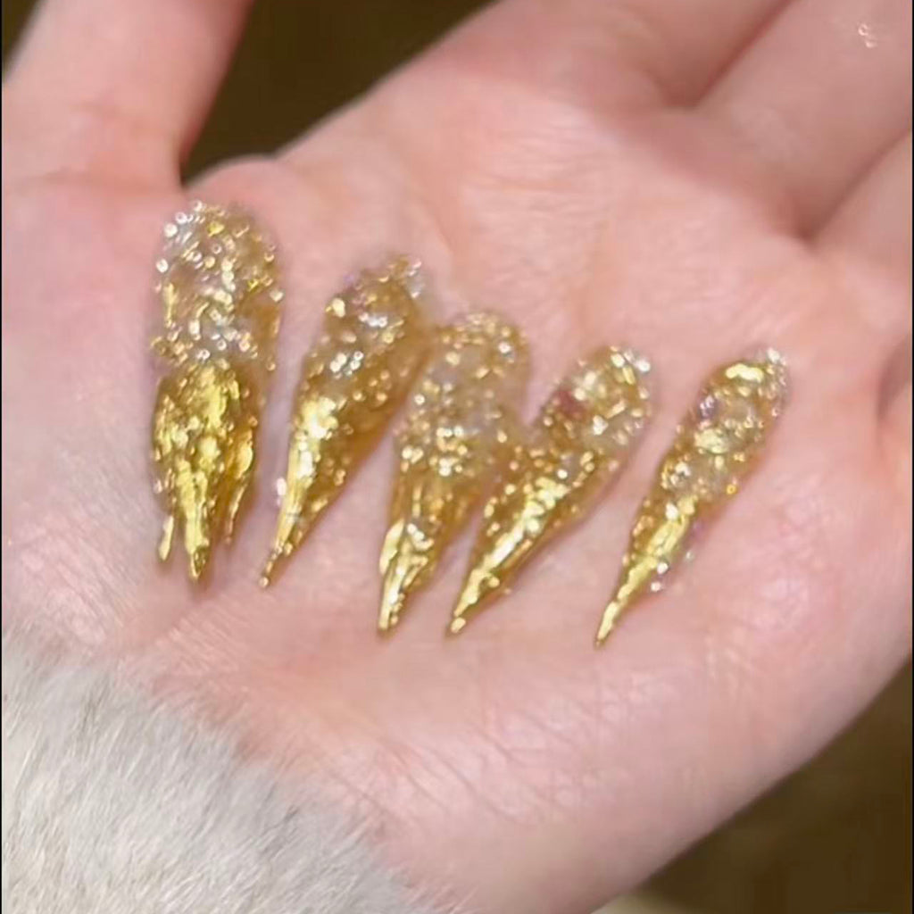 Wear long gold-plated classy white pure handmade pointed manicure