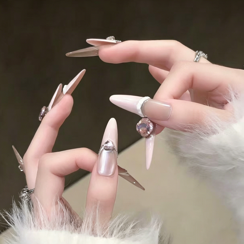 Handmade armor French ice-through naked pink cat's eye with diamonds Gentle pure desire manicure sticker