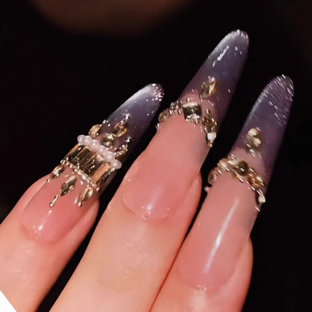 Fall and winter handmade wearable manicure fine dog french violet flash cat eye fake nails detachable whitening wedding nails