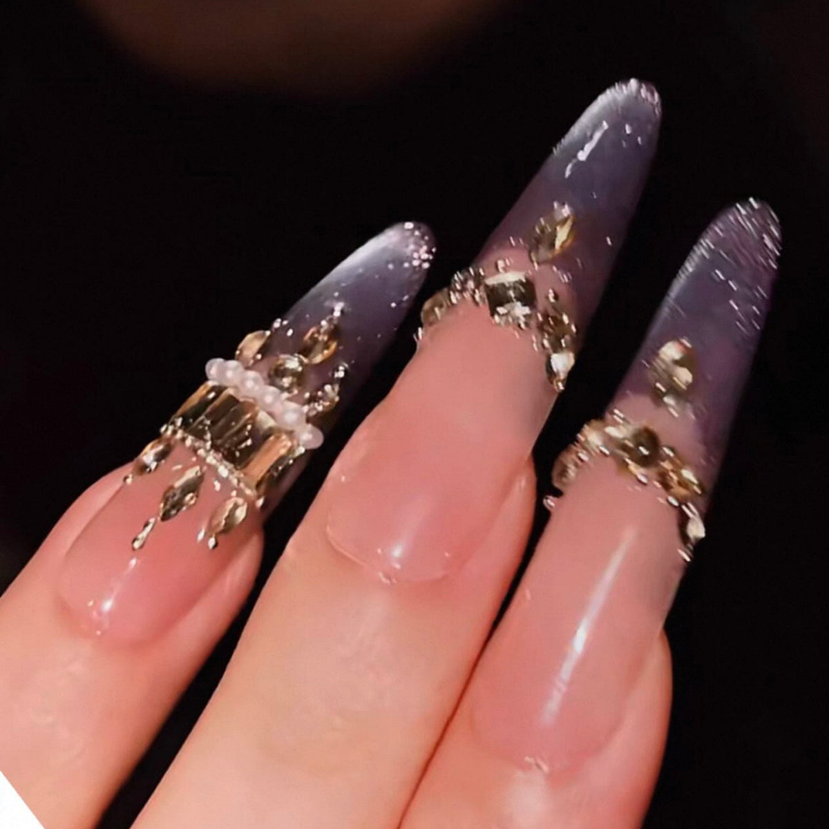 Fall and winter handmade wearable manicure fine dog french violet flash cat eye fake nails detachable whitening wedding nails