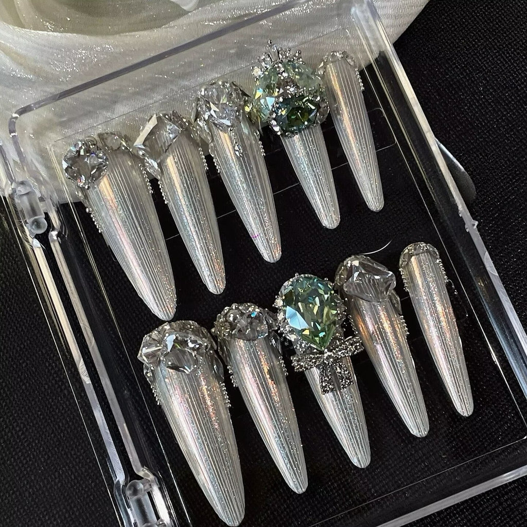 Luxury bridal nails: handmade custom press-on nails, high-end luxury removable nail art