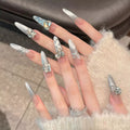 Premium sense pure handmade wear manicure super long love diamond bridal wedding nail white new model