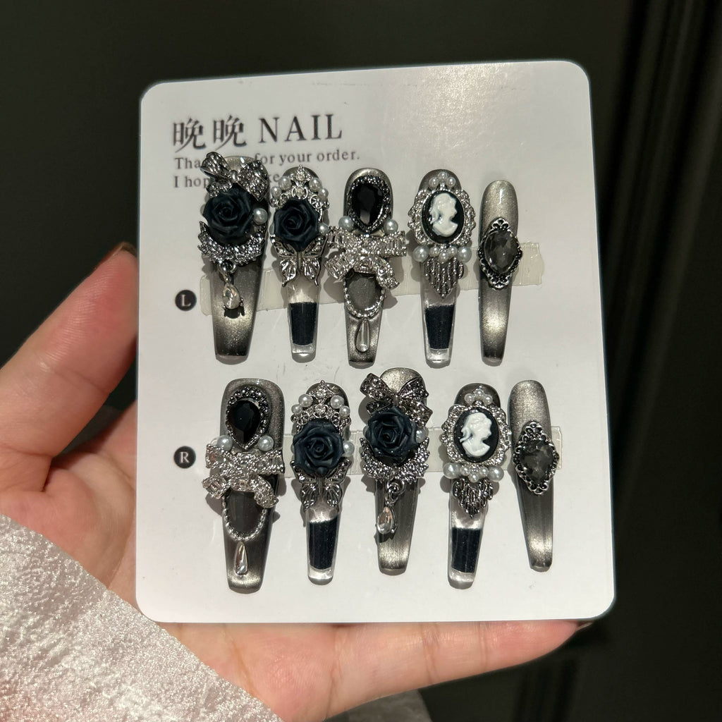 Handmade press-on nails: spicy girl manicures, premium heavy-duty dark art, quicksand & glitter styles - perfect for halloween!