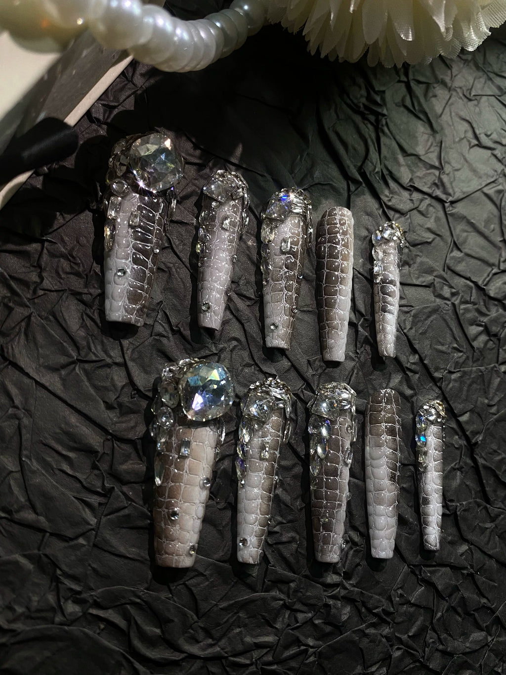 Himalayan crocodile pattern accessible luxury zircon k9 diamond classy handmade wearable nails personalized detachable nails manicure nails