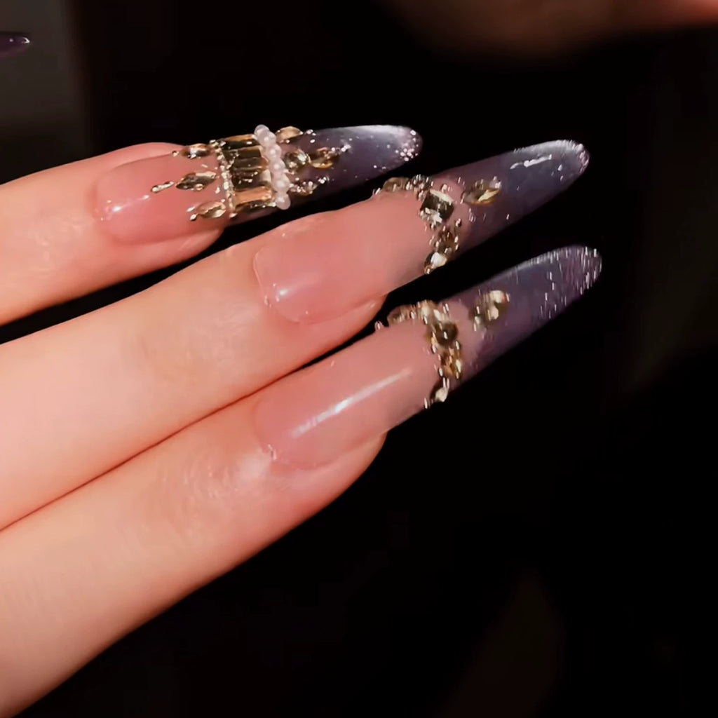 Fall and winter handmade wearable manicure fine dog french violet flash cat eye fake nails detachable whitening wedding nails