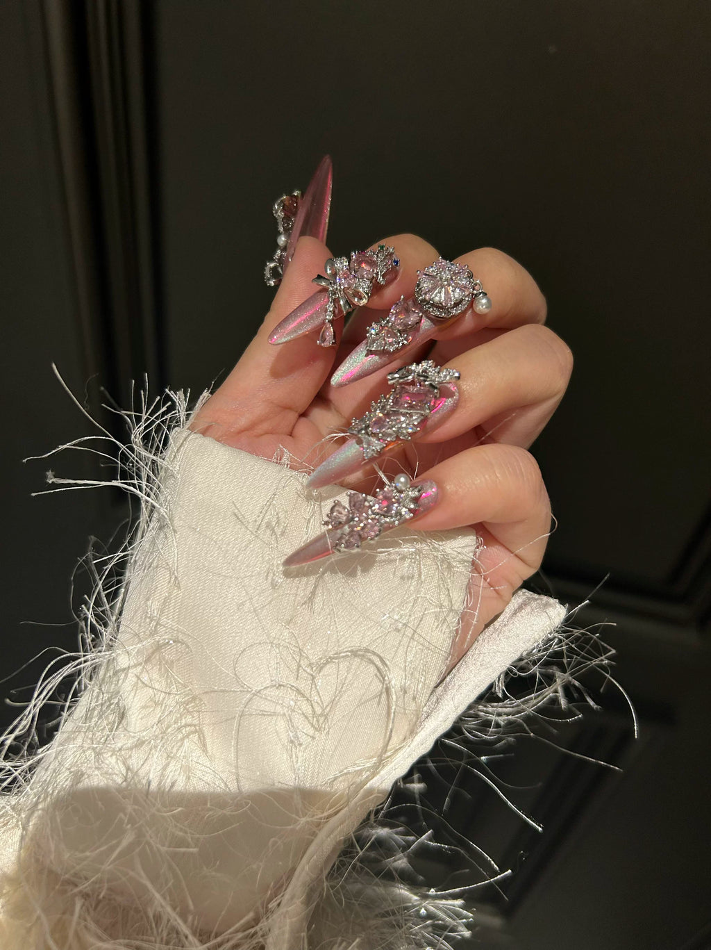 Magic mirror cat eye pure handmade wearable nails heavy industry diamond full hand full zircon luxury handmade manicure