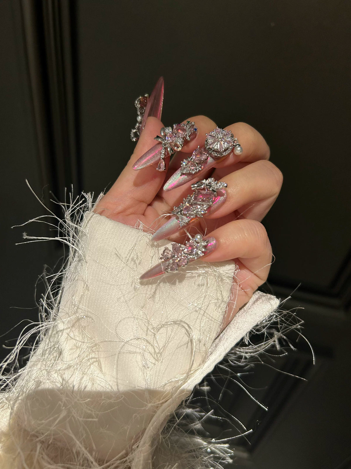 Magic mirror cat eye pure handmade wearable nails heavy industry diamond full hand full zircon luxury handmade manicure