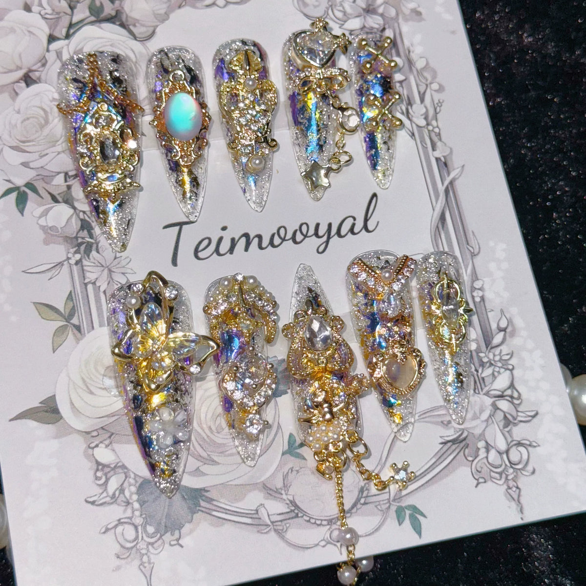 Real shot golden Miaojiang flash diamond temperament manicure baroque transparent wearing armor