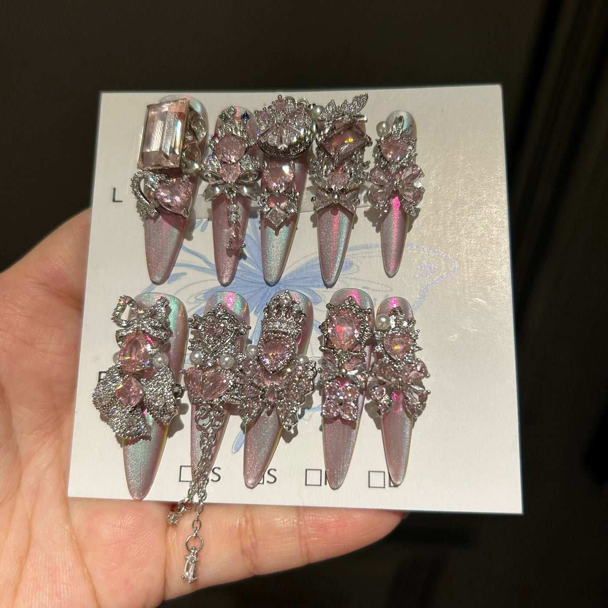 Magic mirror cat eye pure handmade wearable nails heavy industry diamond full hand full zircon luxury handmade manicure