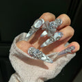 Light luxury heavy industry pure hand-worn armor original flash wear advanced white cat eye manicure temperament