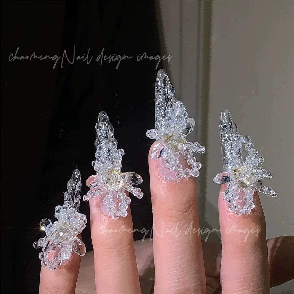 Nail art pure hand-worn nail ice transparent three-dimensional flower nail art pure hand-worn nail