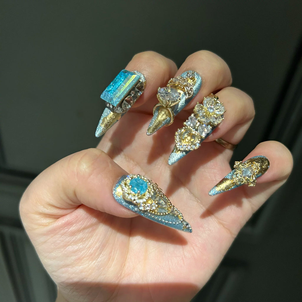 Crushed ice flower diamond full zircon jewelry handmade wearable nails full diamond luxury full zircon heavy industry handmade manicure