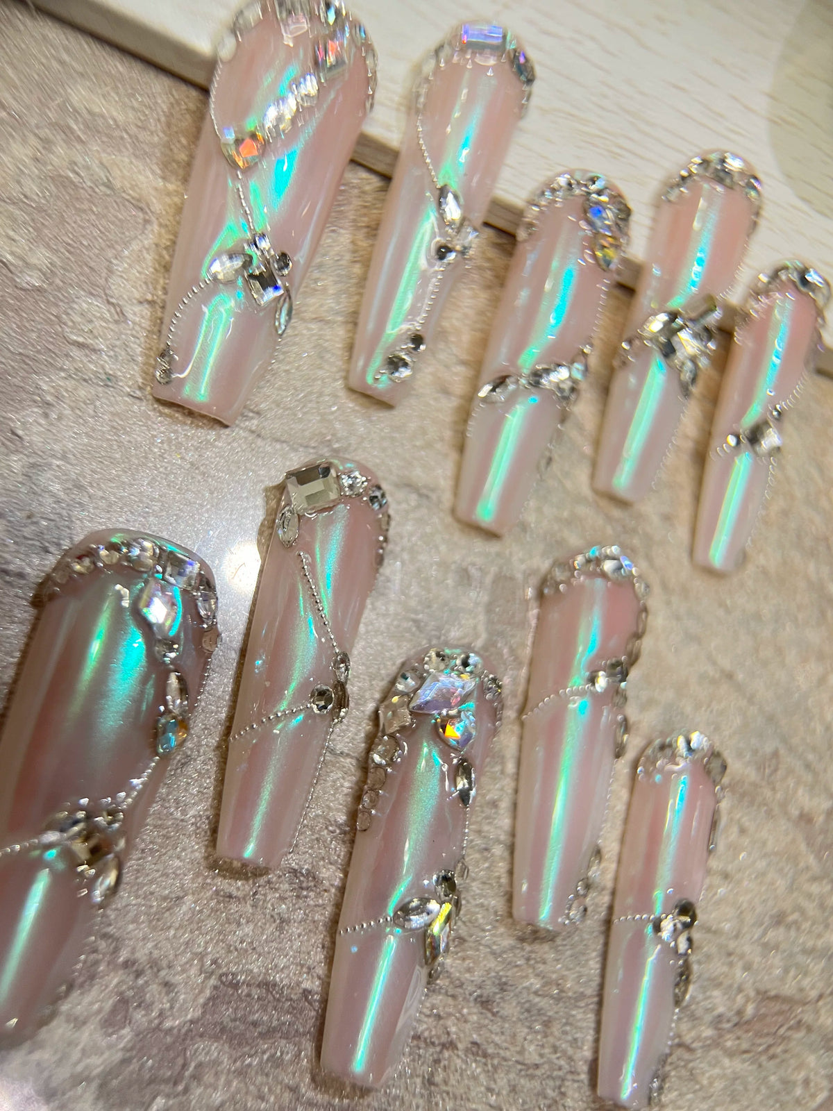 Temperament luxury full diamond steel ball spell diamond aurora powder gradual change full zircon diamond handmade wear nail custom nail manicure