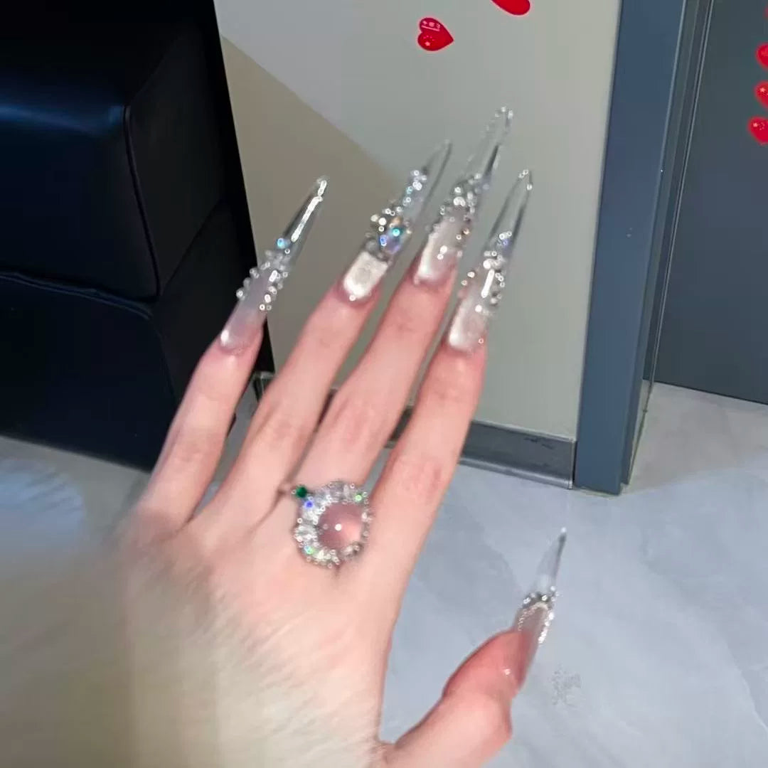 Super Immortal Atmosphere Shining Aurora Full Diamond Cat's Eye Pure Handmade Wedding Photos Nail Art Wear Nail Art