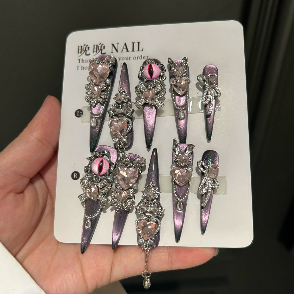 Handmade halloween press-on nails - original gradient pink luxury manicure, new collection, whitening, high-end cat eye effect