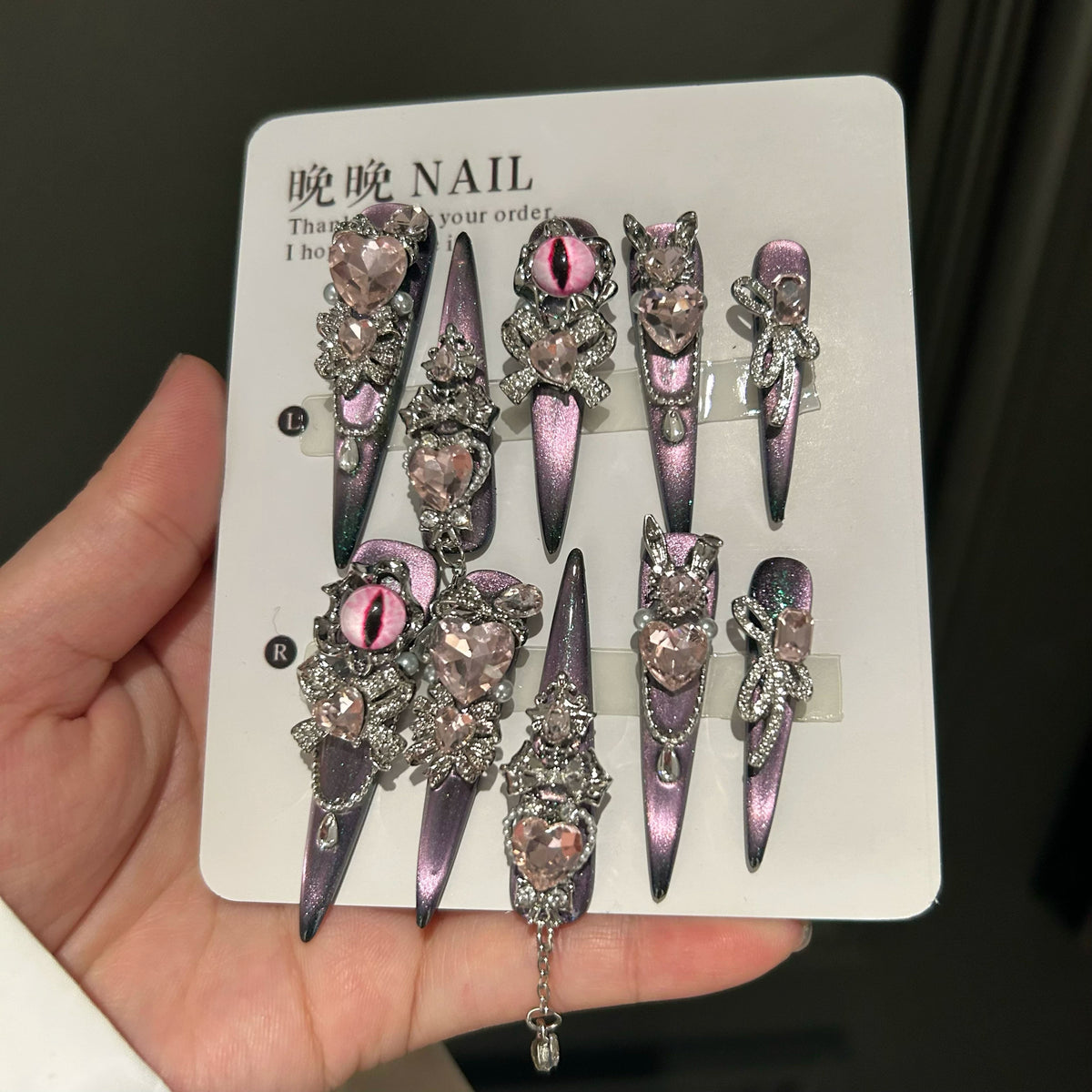 Handmade halloween press-on nails - original gradient pink luxury manicure, new collection, whitening, high-end cat eye effect