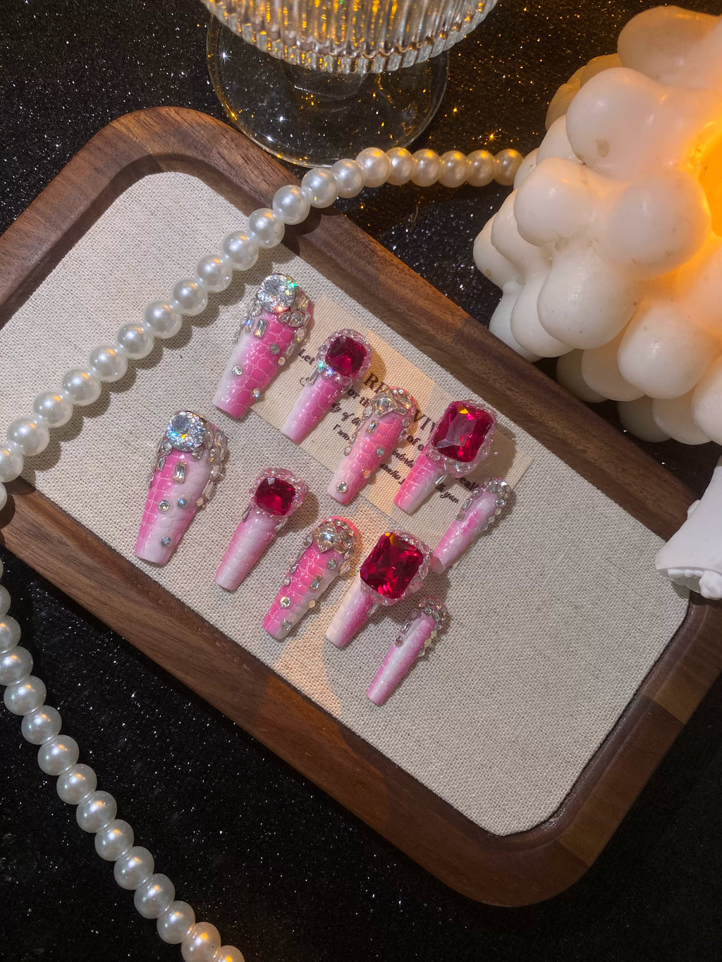 Crocodile pattern light luxury zircon diamond high-end handmade wearable nails personalized detachable nails manicure bridal nails