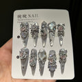 Handmade press-on nails, premium full zircon snowflake design, light luxury mid-length, cute style, exquisite and flattering