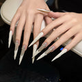 Handmade custom irregular water ripple hot girl pointed tip press-on nails with cross and crushed diamond accents - luxurious and flattering